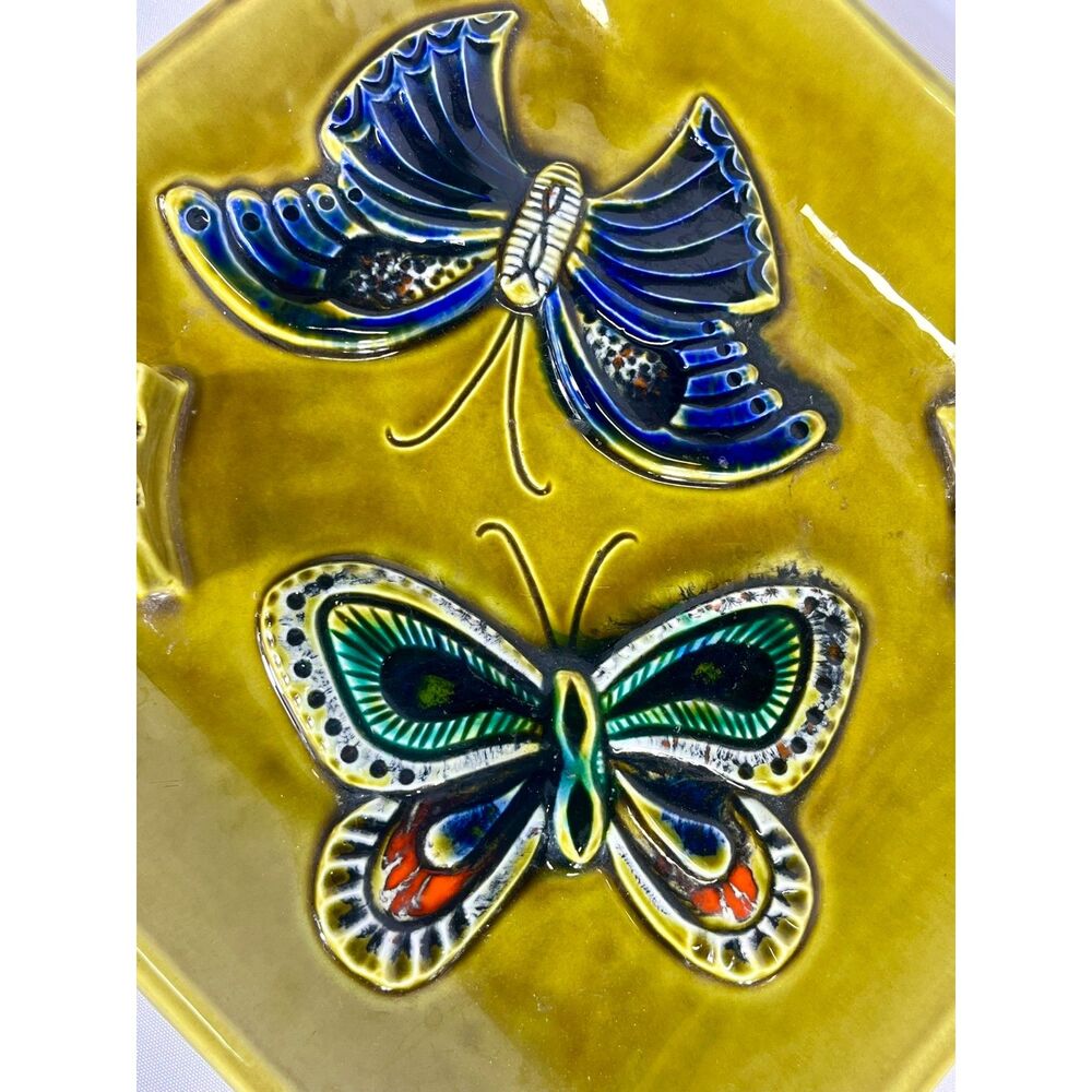 1960s MCM Butterfly USA Art Pottery Ashtray Platter Retro Mid Century Modern - Picture 3 of 8